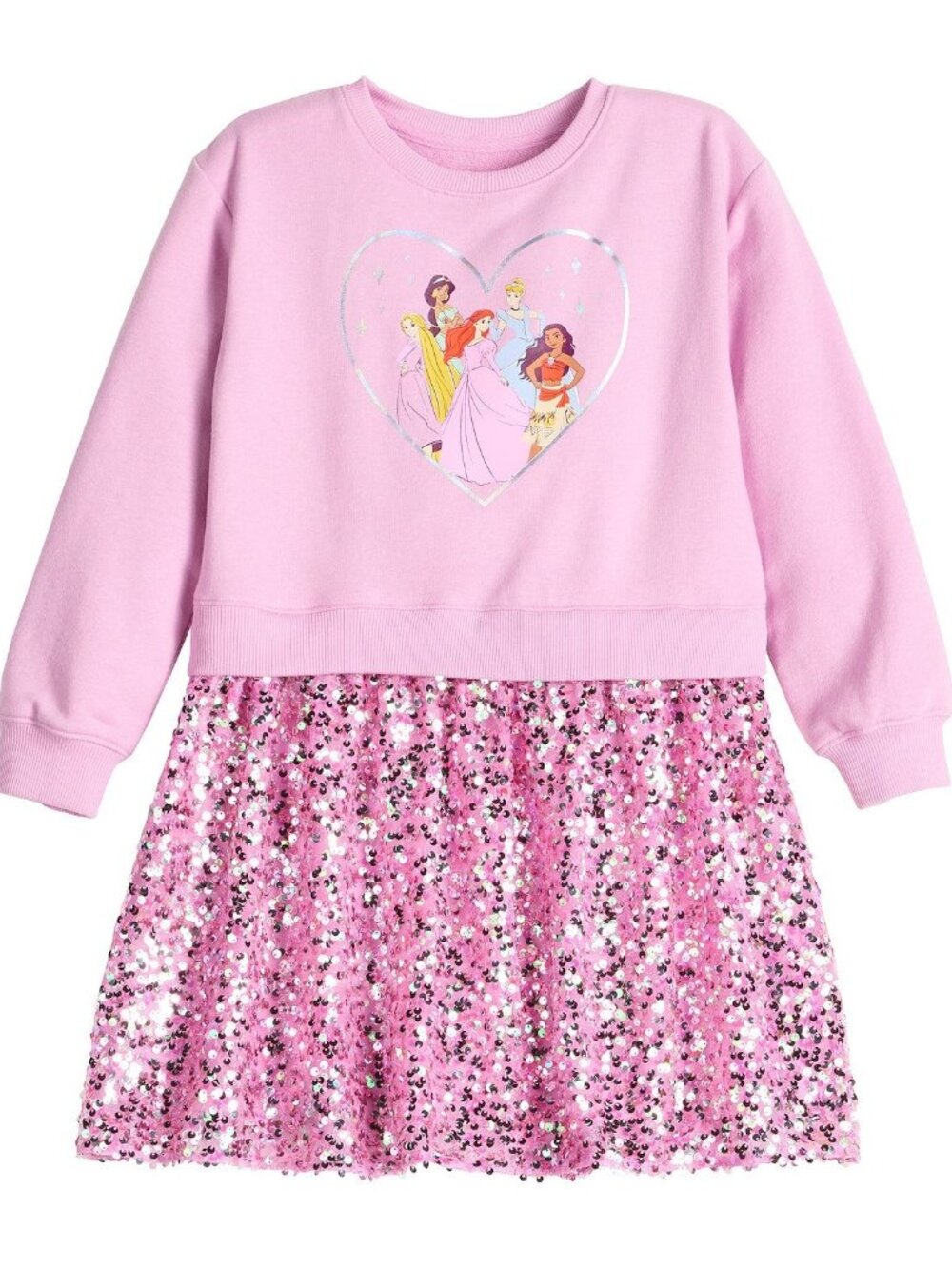 Jumping Beans Disney Princesses Belle, Ariel, Cinderella Sweatshir Dress 8 Girls